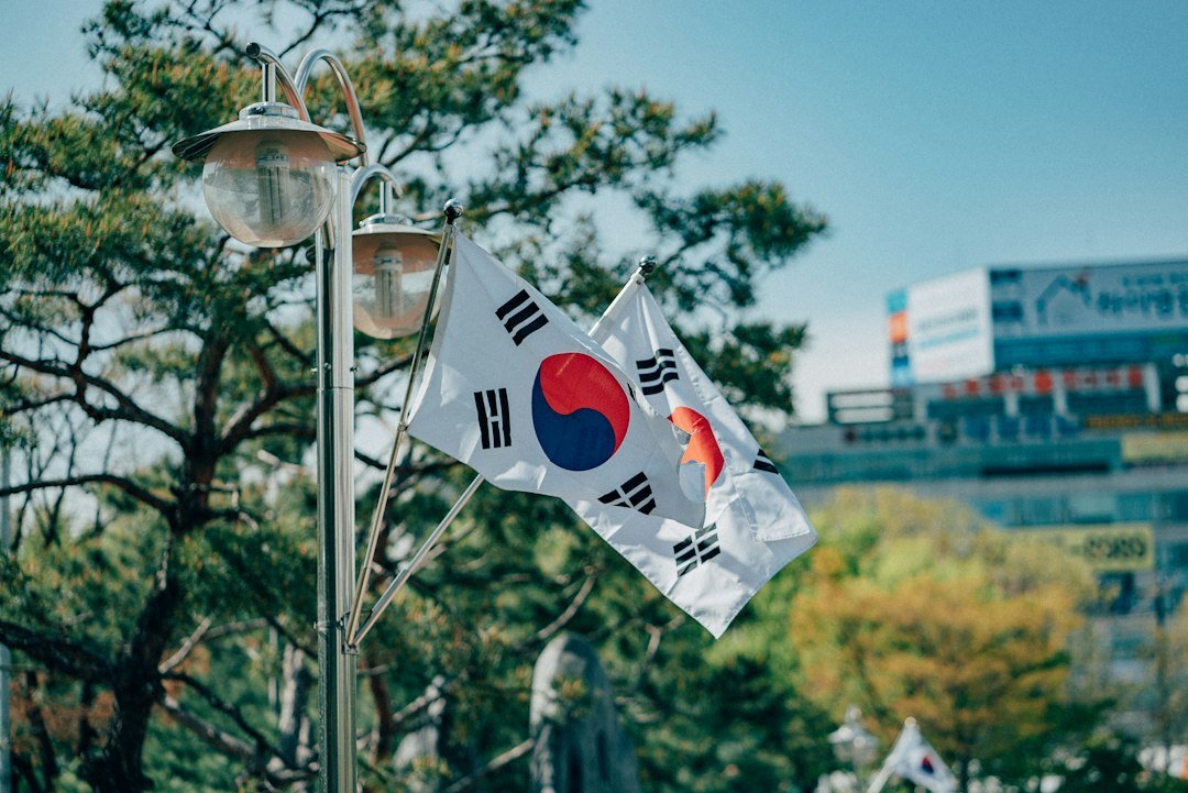 South Korean flags, illustrative stock photograph