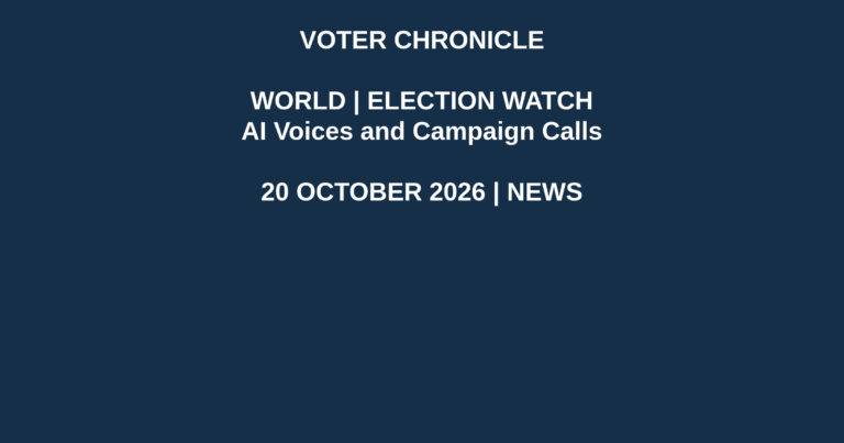 Voter Chronicle branded editorial graphic: AI Voices and Campaign Calls. Original illustration, not an event photograph.
